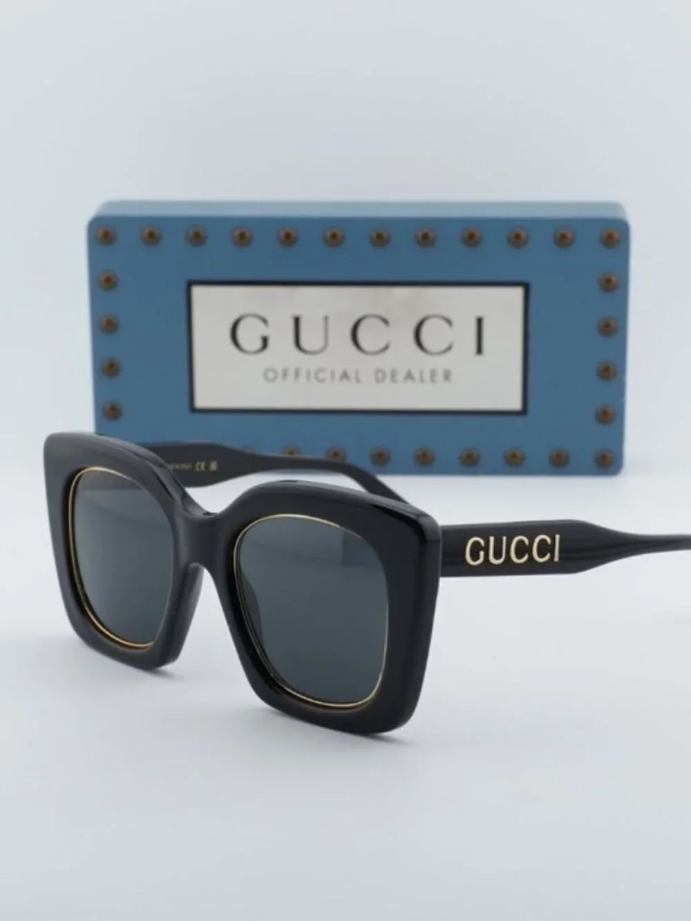 Gucci GG1151S 001 Women Butterfly Sunglasses - Black with Gold / Grey